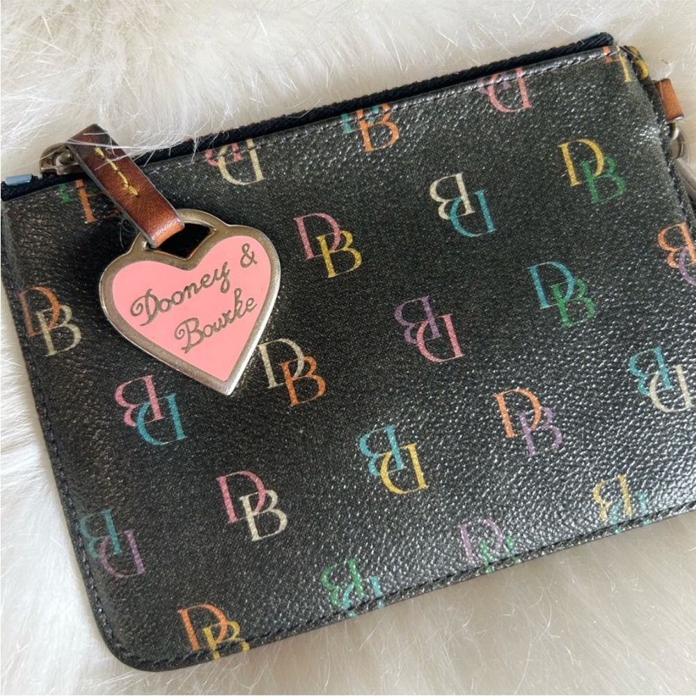 Dooney & Bourke Black Multicolor Monogram Pouch Card Wristlet